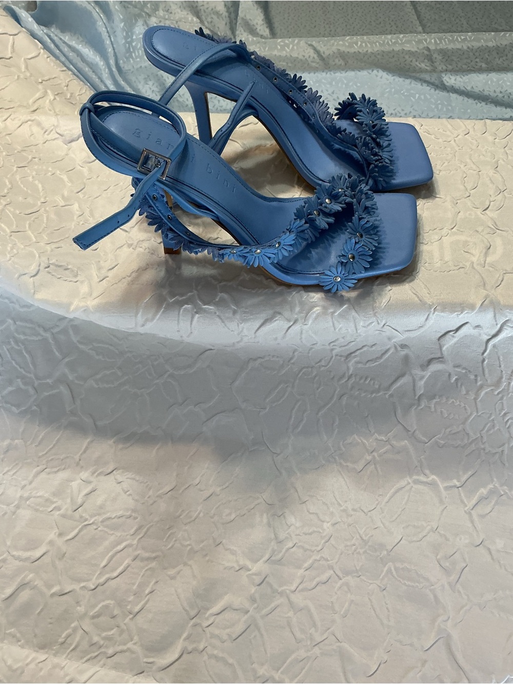 Gianni Bini Blue Floral Strappy High-Heel Sandals - Picture 1 of 6